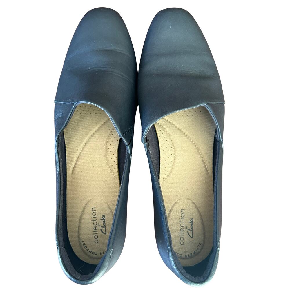 Clarks Collection Navy Leather Ultimate Comfort Slip On Loafers Size 9.5